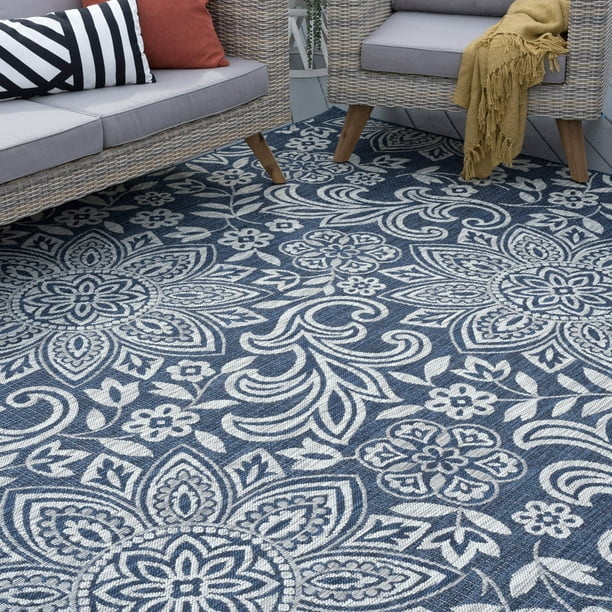 Transitional 5x8 Area Rug 5 3 X 7, Light Gray And Navy Blue Area Rug