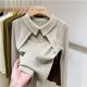 thumbnail image 4 of Women Clothing Fashion Polo Collar Hollow Out Knit Pullover Autumn Elegant Sexy Solid Patchwork Sweater Chic Y2K Long Sleeve Top, 4 of 5