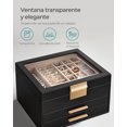 thumbnail image 3 of SONGMICS Caja de Joyas, Caja Joyero de 3 Niveles, Estuche de Joyería, con 2 Cajones, Tapa de Cristal, Amplio Espacio, Negro Grafito y Plata, 3 of 5