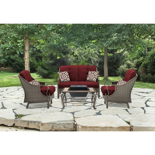 Hanover Ventura 4-Piece Conversation Set with Wood-Burning Fire Pit
