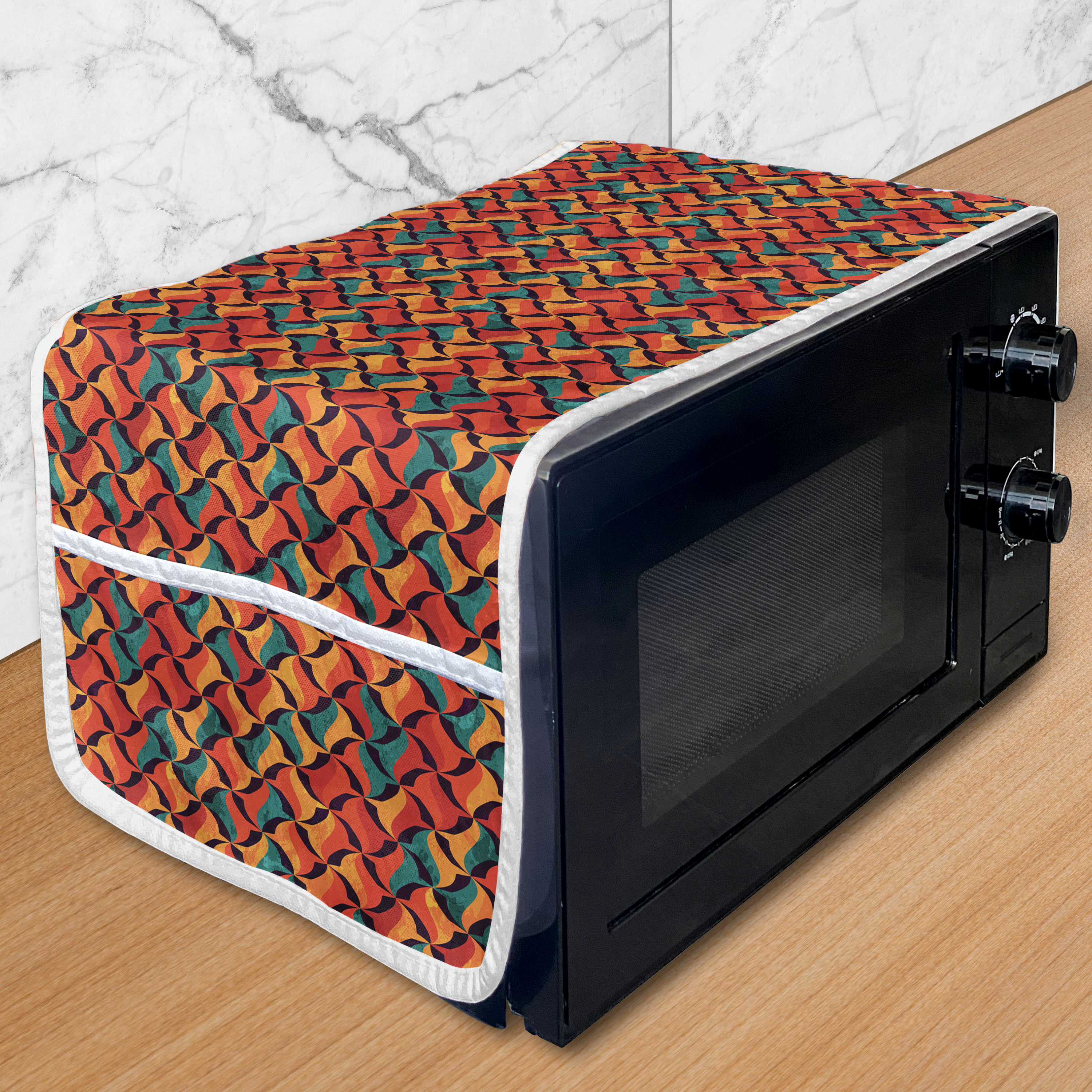 Geometric Microwave Oven Cover, Abstract Funky Waves Contemporary Style ...