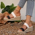 thumbnail image 4 of Espadrilles for Women Braided Band Open Toe Wedge Sandals Comfy Footbed Slip on Backless Platform Heels Summer Slides White Size 8, 4 of 7