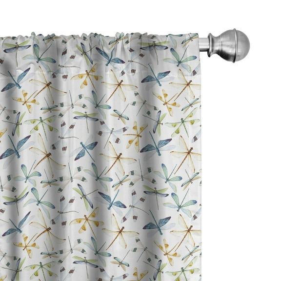 Ambesonne Colorful Curtains, Minimalist Dragonflies, Pair of 28"x63", Multicolor