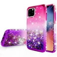 thumbnail image 5 of iPhone 12 Pro Max Case, Liquid Glitter Phone Case for Girls Women with Tempered Glass Screen Protector - Hot Pink/Purple, 5 of 5