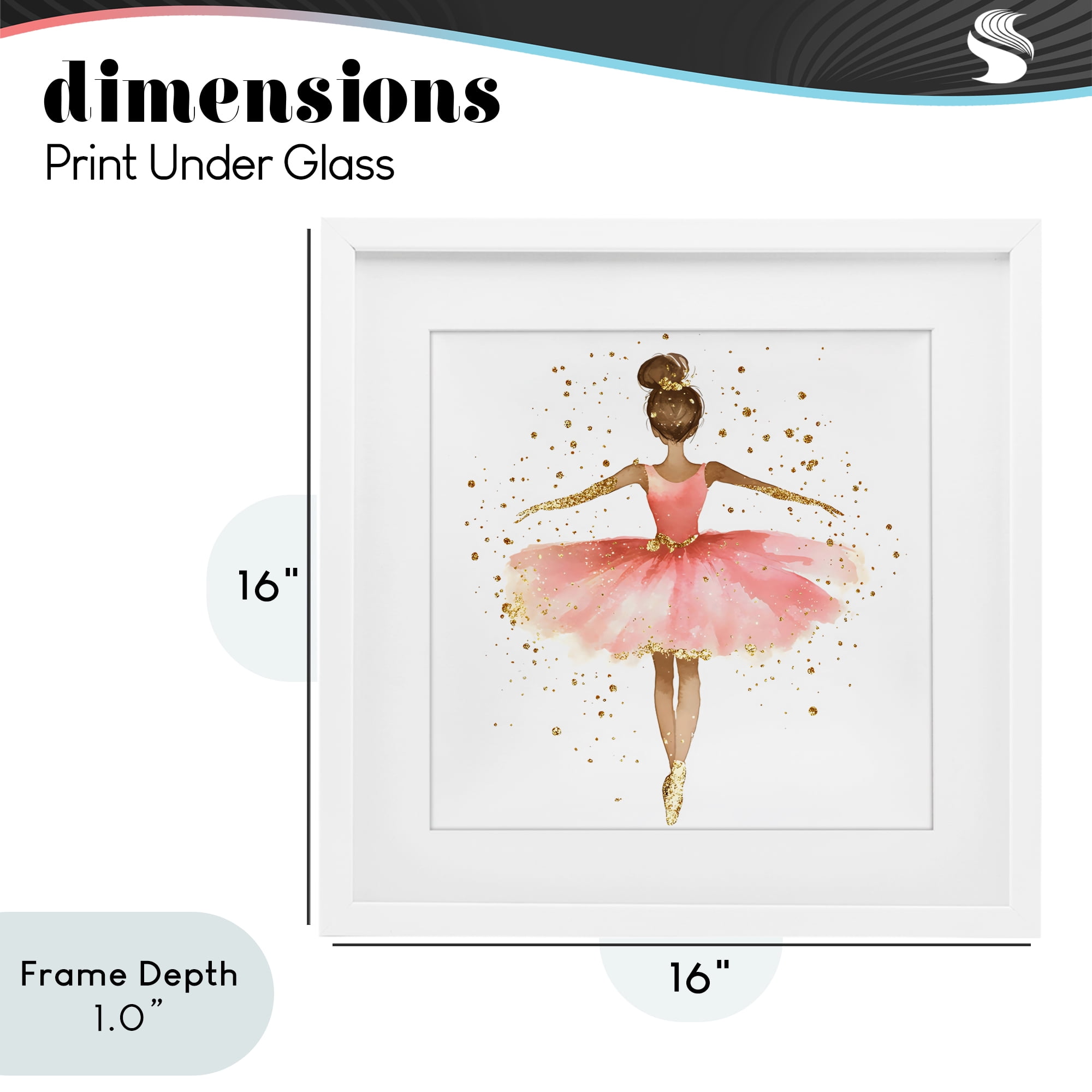 Stupell Industries Ballerina with Gold Glitter White Framed Print Under Glass, design by Creative Studio