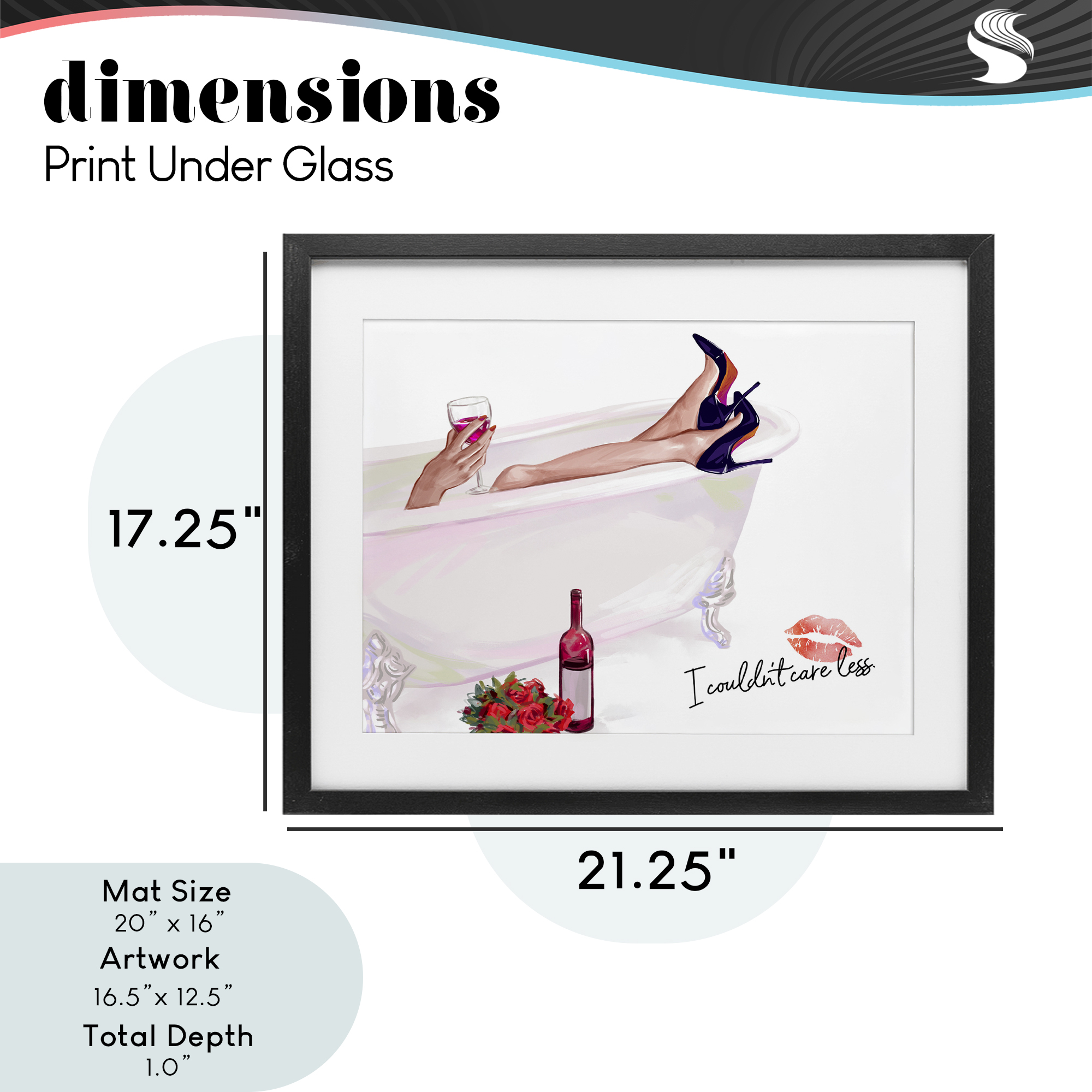 Couldn't Care Less Tub Black Framed Print Under Glass, design by Ziwei Li