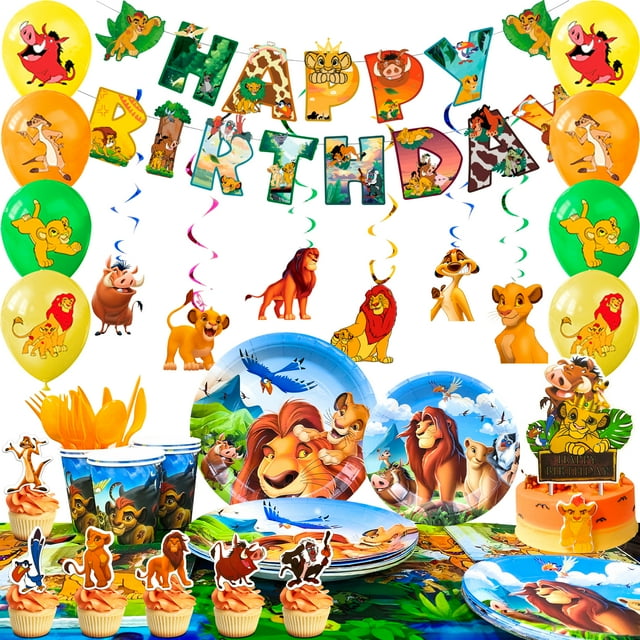 Lion King Party Supplies, 117pcs Lion King Party Decorations & Tableware Set Including Lion King Plates Napkins & Lion King Balloons Cake Topper etc Lion King Birthday Party Decorations