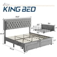 thumbnail image 2 of Merluxy King Bed Frame with LED Lights&Storage Drawers,Velvet Upholstered,No Box Spring Needed,Light Grey, 2 of 7