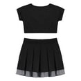thumbnail image 4 of HYwys Kids Girls Cheerleading Dance Outfits Short Sleeve Crop Top with Pleated Skirt Cheer Uniform Set Black Red 6, 4 of 5