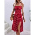 thumbnail image 5 of Women'S Floral Summer Dress Spaghetti Strap Midi Dress Backless Split Dress Vacation Beach Boho Dress Red XXL, 5 of 7