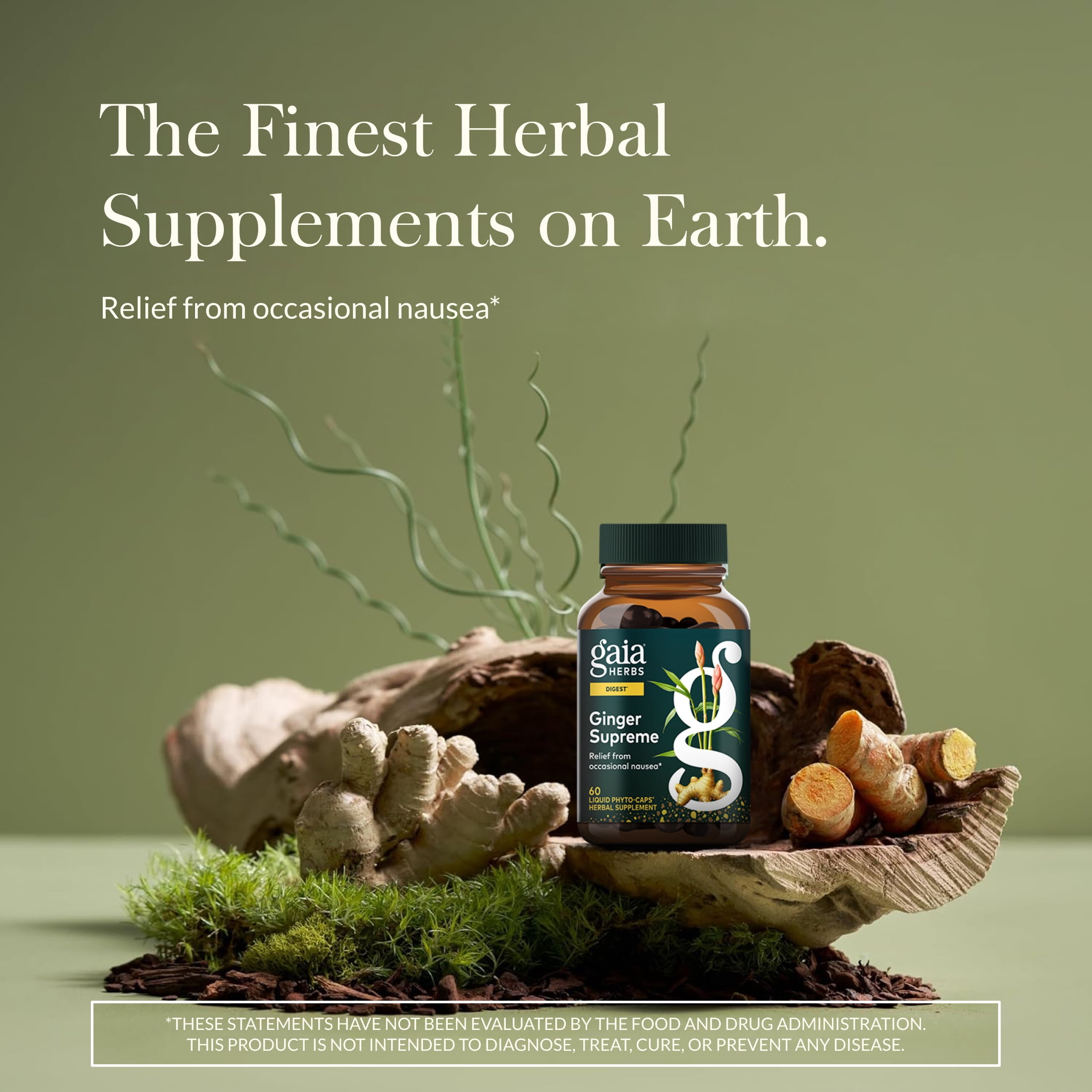 Gaia Herbs Ginger Supreme - Supports Healthy Digestion & Relieves Occasional Nausea* - With Organic Ginger Root & Turmeric Root - 60 Vegan Liquid Phyto-Caps (60 Servings)