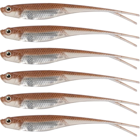 Soft Plastic Baits Fork Tail Soft Jerkbait Minnow Lures 3 to 4-3/4 Inches Soft Swimbaits Jerk Shad Baits Crappie Bass Fishing Lures Light Brown 4 -5 Pack