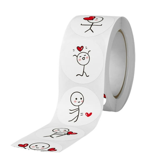 lanema Valentine's Day Heart Stick Figure Stickers Decorative Stickers Labels for Anniversaries Wedding (500Pcs/Roll) Gifts