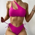 thumbnail image 3 of Aayomet Bathing Suit For Women Bikini Women's Two Piece Bikini Swimsuit Ribbed Triangle Top Bathing Suits String Cheeky Bikini Sets,Hot Pink M, 3 of 4