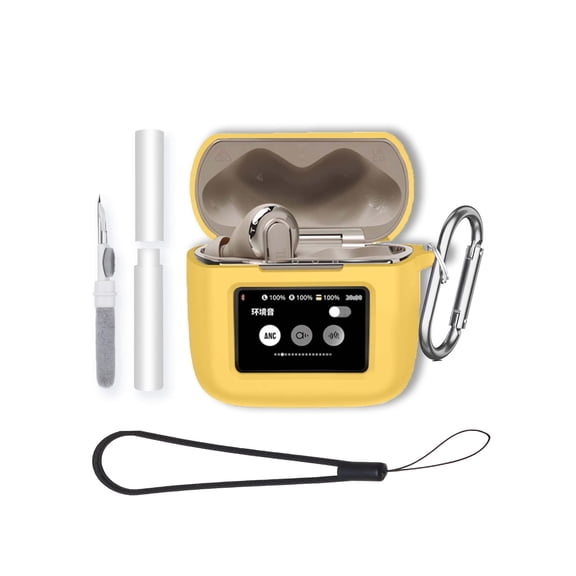 Soft Silicone Protective Case for JBL Tour Pro 3 Earbuds,Shockproof & Anti-Scratch Cover with Keychain,HUANGyard & Cleaning Kit,Anti-Lost & Dustproof Protector-YELLOW