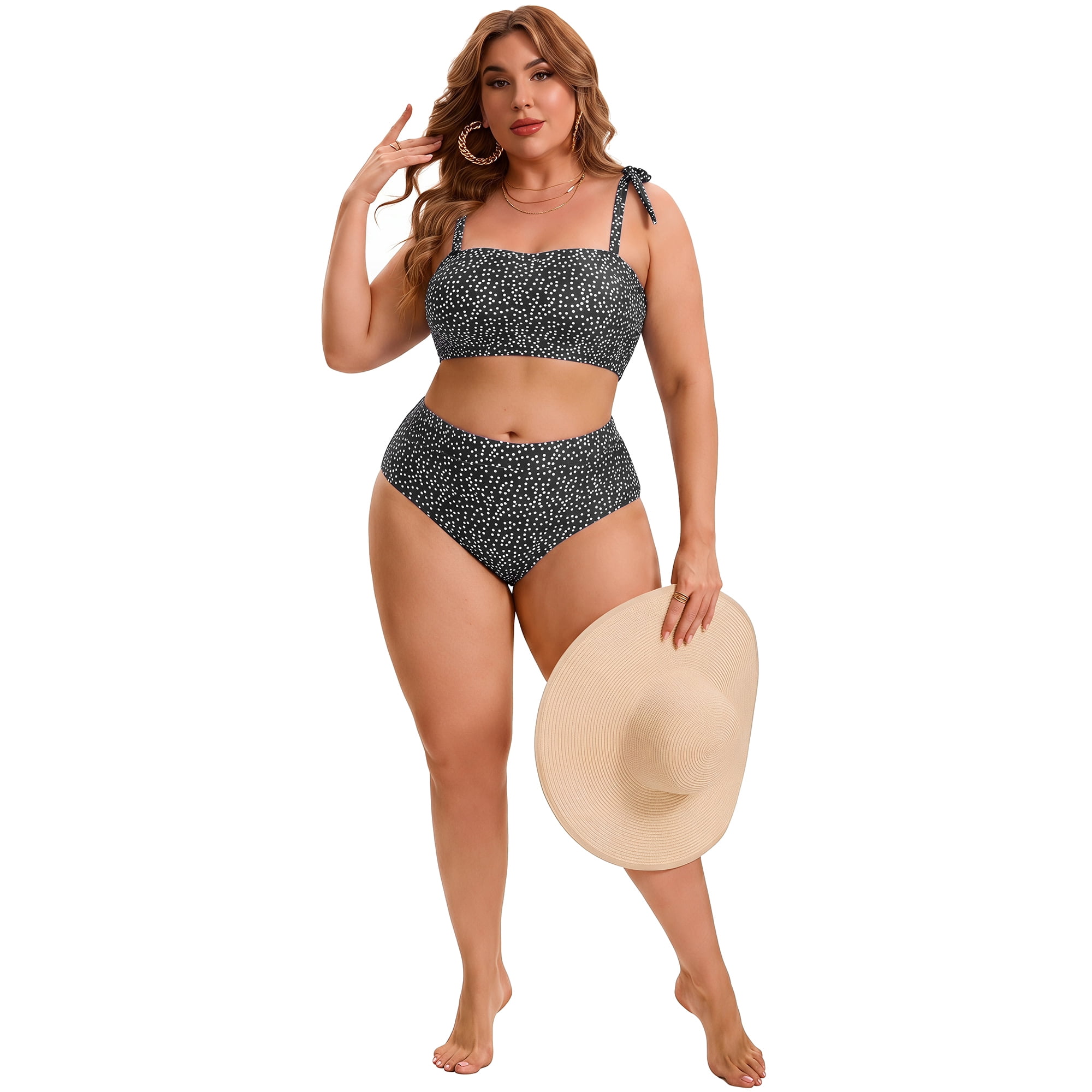 DARING DIVA Women's Plus Two Piece Bikini Tummy Control Vacation Set 4X Black