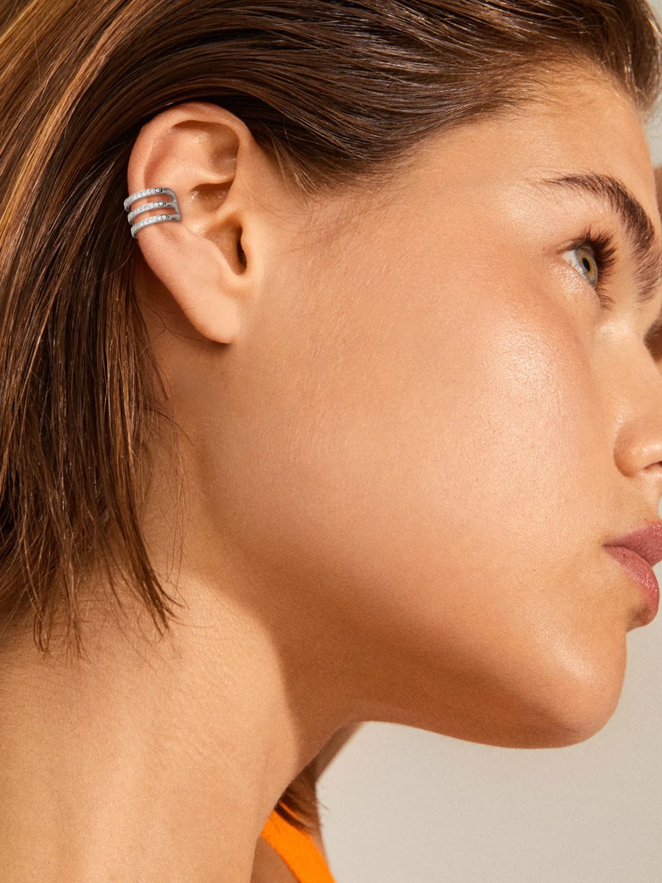Suplight 925 Sterling Silver White Gold Plated Ear Cuffs Earrings for Women, Three Layer Zircon Earrings Clip On Cartilage Earrings