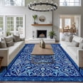 thumbnail image 4 of Bohemian Abstract Blue Floral Washable Living Room Rugs 6'x9', Retro Boho Tribal Ethnic Geometric Flower Low Pile Throw Large Area Rug Non-Slip Sturdy Edge Binding Carpet for Dining Room Kitchen, 4 of 9