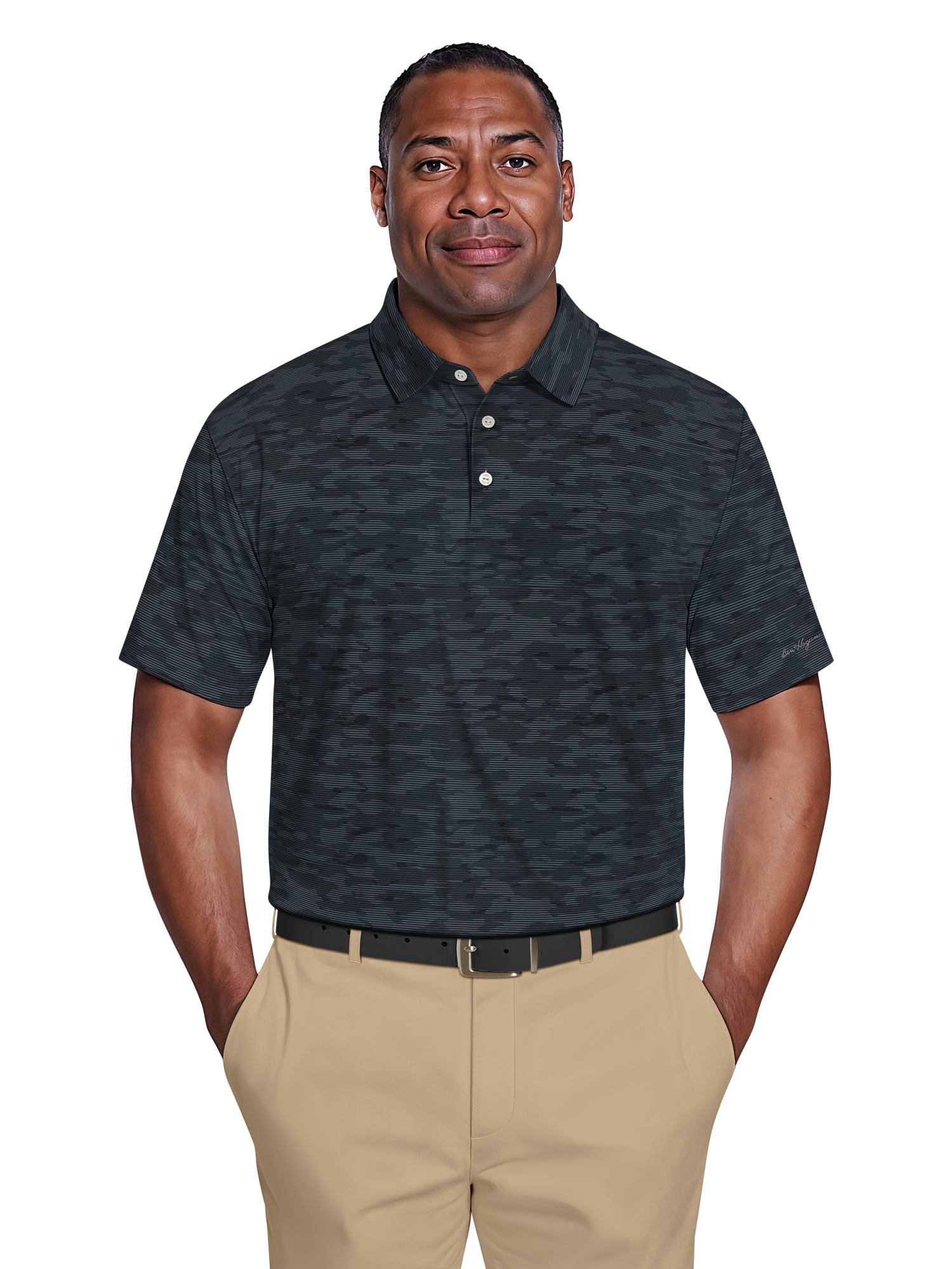 Ben Hogan Men's and Big Men’s Linear Camo Print Short Sleeve Golf Polo Shirt, up to Size 5XL