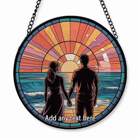 Anniversary & Milestones Sunset Vow Renewal Stained Glass Suncatcher Window Hanging – Custom Family Window Hanging with Names, Personalized Tree Decoration, Christmas 2025 Keepsake