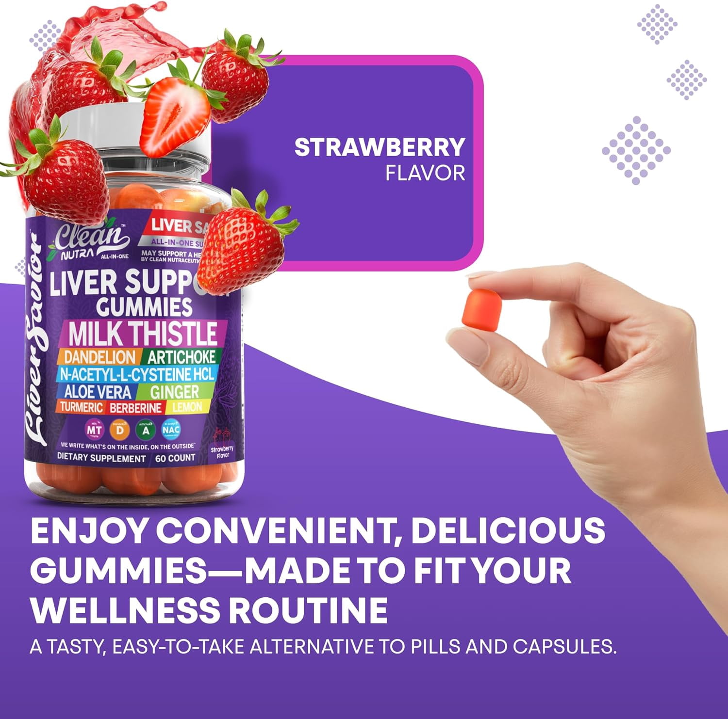 Clean Nutra Liver Cleanse Detox & Repair Gummies | Milk Thistle Gummy Liver Support Vitamins | Dandelion, Artichoke, Aloe Vera, Ginger, Berberine, Lemon, N-Acetyl-L-Cysteine, Turmeric Supplement HCL