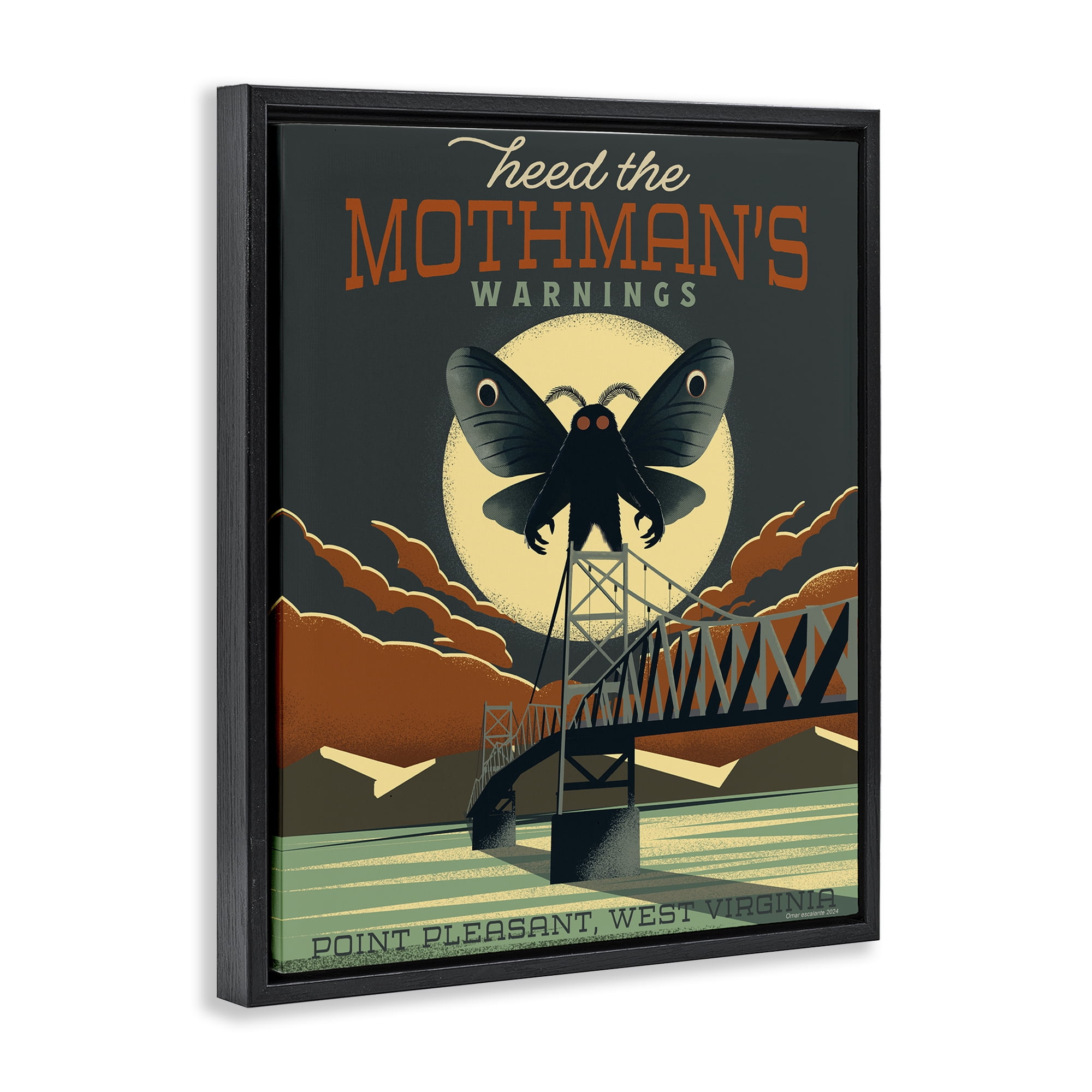 Stupell Industries Cryptid Tourism West Virginia Black Framed Floater Canvas Wall Art, design by Omar Escalante