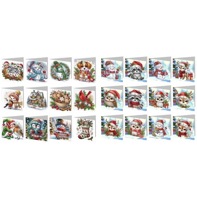 12 Uds. Tarjeta Felicitación Con Pintura Diamantes Navidad Invierno Deseos para Adultos Y