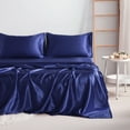 thumbnail image 6 of Luxury Satin Full Sheet Set, Navy Blue 4-Piece, Silky Deep Pocket Fitted Sheet for Hair and Skin, 6 of 8