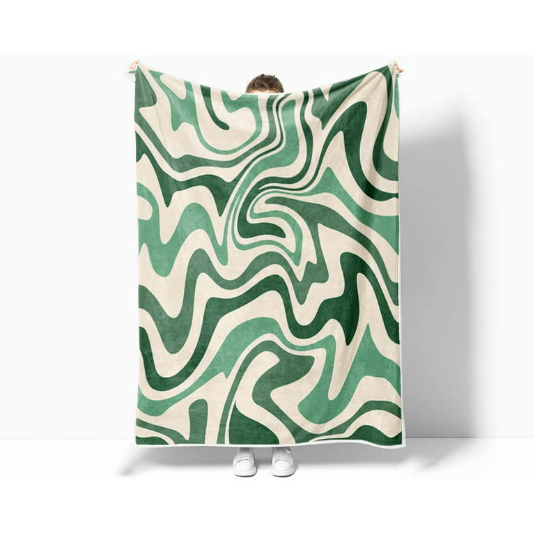 Aesthetic 70S Abstract Wavy Swirl Shower Curtain, Cute Sage Green