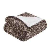 Mantolok Faux Rabbit Fur to Sherpa Throw 50 x 60 inches, Leopard Brown