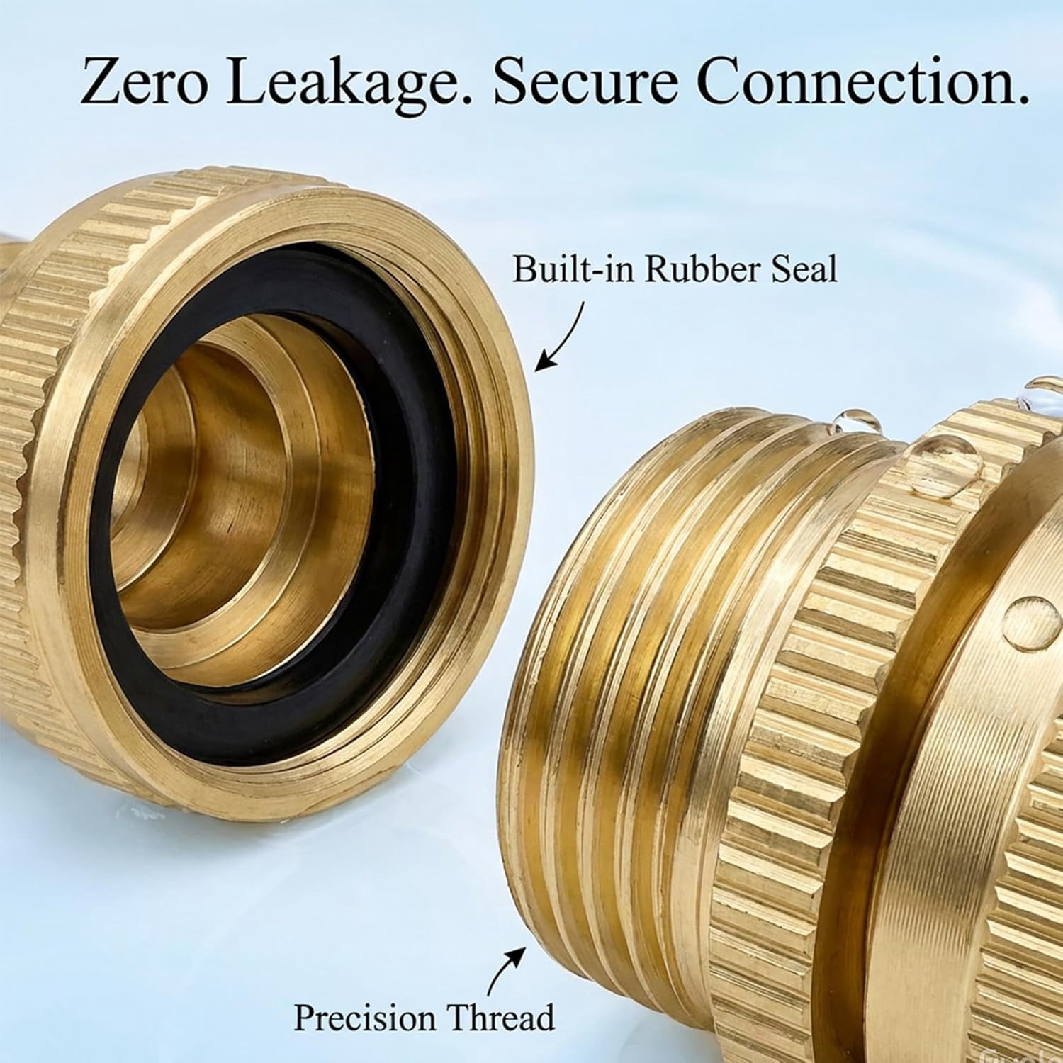RGHJAR-3/4 Inch GHT Solid Brass Garden Hose Quick Connect Fittings, Water Hose Connectors with Leak-Proof Seal for Outdoor Gardening and Cleaning Use (2, Gold)