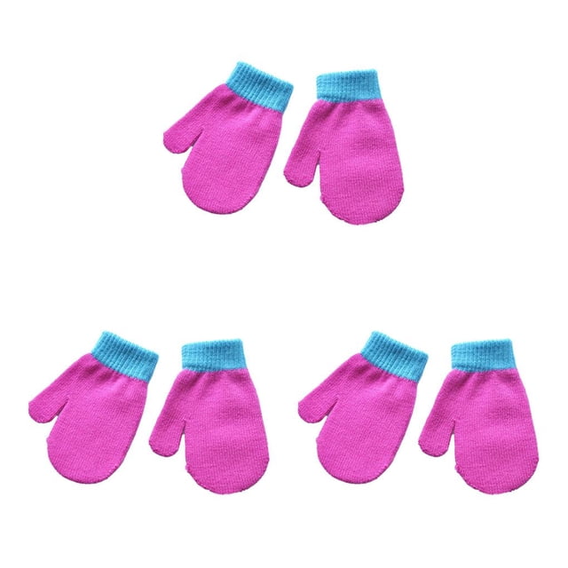 Qarigey 1 par de manoplas para niños, accesorio de ropa, manoplas tejidas de Color sólido para niñas y niños, para invierno, azul lago/rojo Type1 NO1