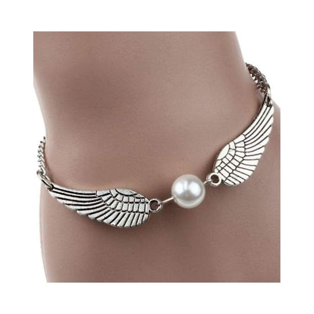 Silver Angel Wings Bracelet or Anklet with Pearl