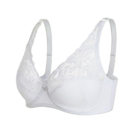 

1Pc Women s Lace Bra Embroidery Floral Bralette Underwire Minimizer Bras Unlined 3/4 Cups Bra Non-Padded Plus Size Bra Brassiere White 40/90C