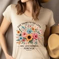 thumbnail image 4 of Christian Floral Graphic T-Shirt Give Thanks to the Lord Psalm 136:1, White, Size M, 4 of 6