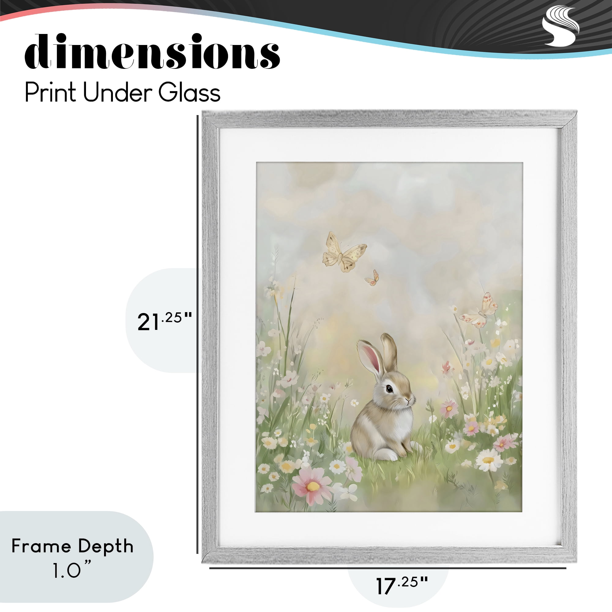 Stupell Industries Nursery Bunny in Meadow Gray Framed Print Under Glass, design by Arlington Prints