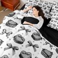 thumbnail image 4 of jejeloiu Kawaii Bowtie Ribbon 7-Piece Bedding Comforter Set,Gray White King Bedding Sets For Girls Teens Reversible, 4 of 8