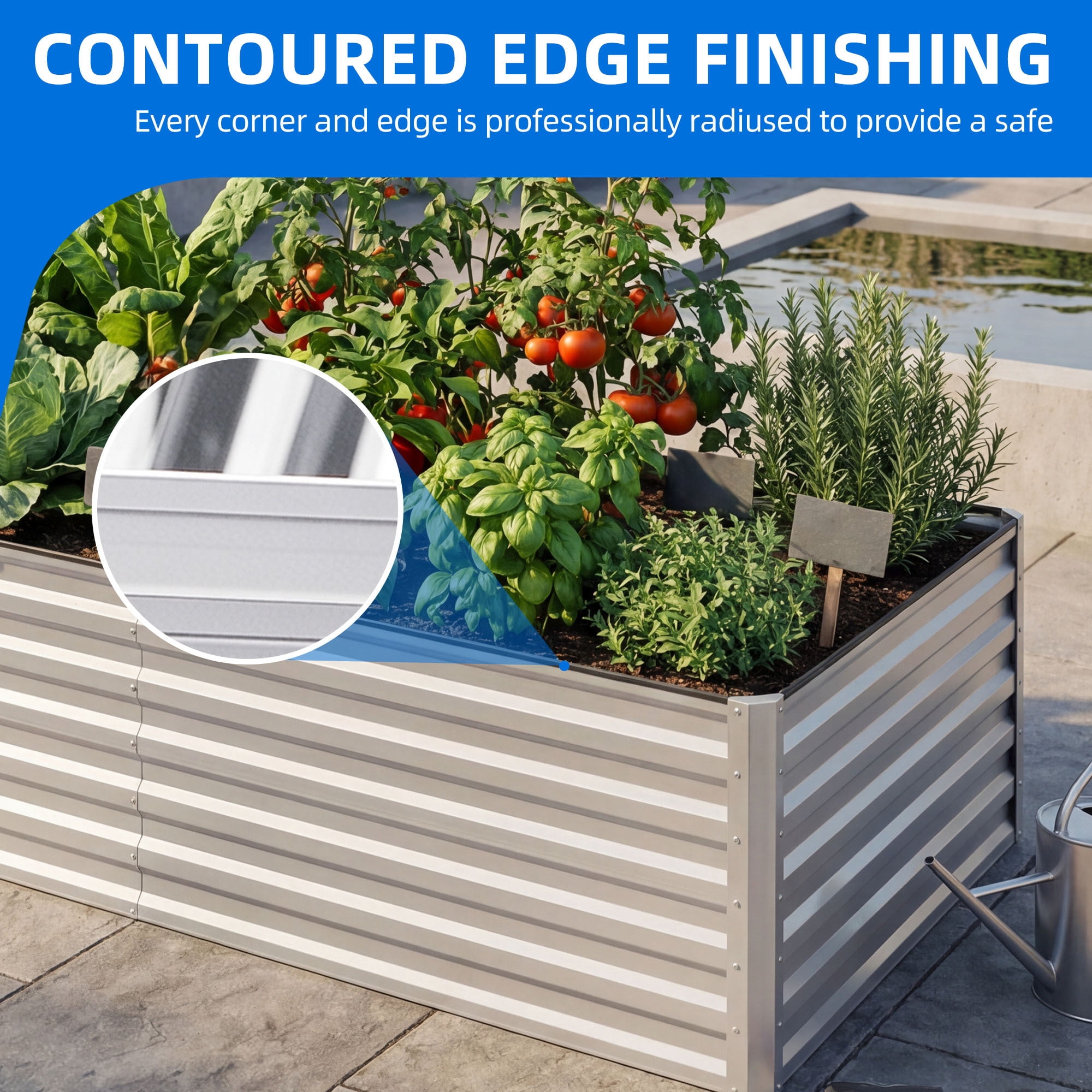 Uforic 6x3x2 ft Galvanized Raised Garden Bed Kit, Silver Metal Planter Box with Gloves, Ground Nails & Support Rod, Outdoor Above Ground Planter for Vegetables, Flowers, Plants