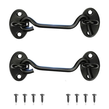 4"Door Latch Lock, 2Pcs Barn Door Lock Stainless Steel Gate Latch Hook and Eye Latch Shed Lock, For Window, Bedroom,Sliding Door,Wooden Fence,Garage Door (Black)