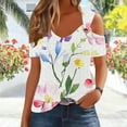 thumbnail image 2 of HomeDM Women's Cold Shoulder Shirts V Neck Short Sleeve T-Shirts Casual Loose Fit Floral Hollow Out Casual Tee Shirts S-2XL, 2 of 7