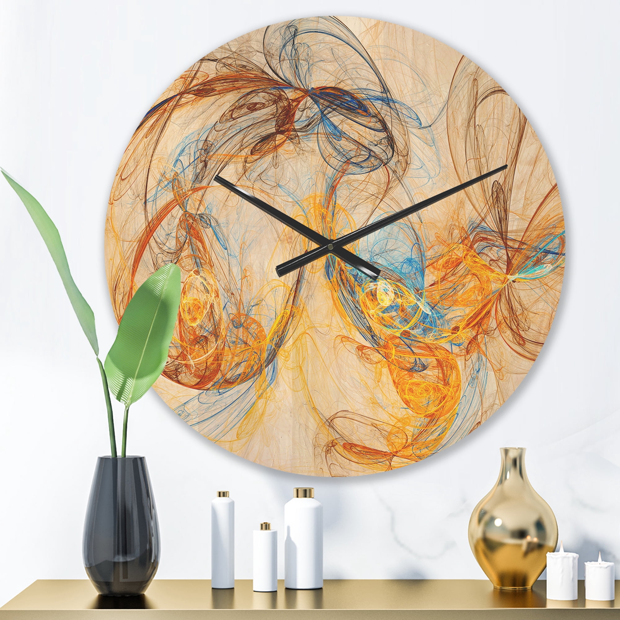 Designart 'One Line Billowing Smoke Yellow ' Modern Wood Wall Clock