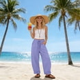 thumbnail image 4 of Hurxie Wide Leg Linen Pants for Women Drawstring Waist Lightweight Summer Pants with Pocket Baggy Cotton Linen Palazzo Pants Purple,XL, 4 of 7