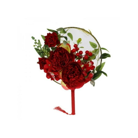 

VICOODA Chinese Style Round Fan 3D Artificial Flowers Decorative Fans for Wedding Costume Accessories Photography Props Home Collections