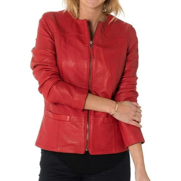 Women's Lambskin Real Leather Stylish Jacket Biker Red Motorcycle Slim Fit Coat W150
