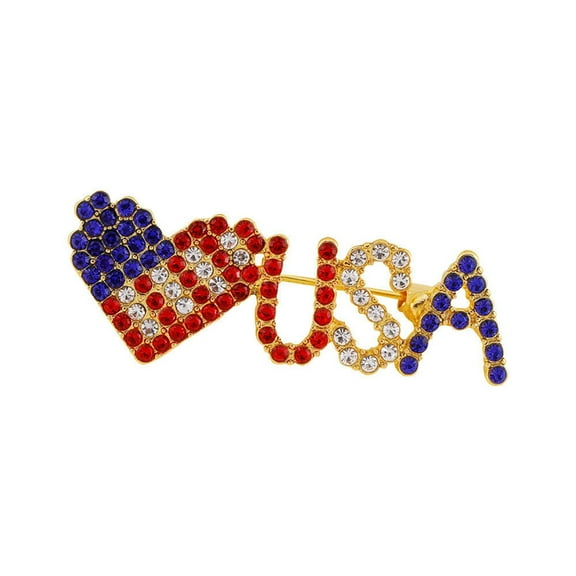 LYTiang Love USA Flag Brooch Patriotic Red White Blue Rhinestone Letter Map Heart Ribbon Brooch Loose Celebration Independence Day Lapel Pin Women And Men Sweater Clip