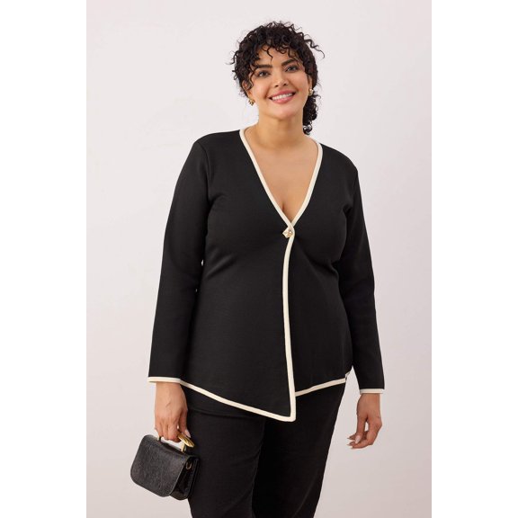 Trendyol Curve Women's Black Plain Long Regular fit Plus Size Cardigans