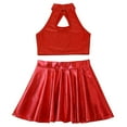 thumbnail image 4 of YONGHS Sparkle Dance Outfit for Girl Ballet Jazz Hip Hop Dance Crop Top with Pleated Skirt Set Red 8, 4 of 5