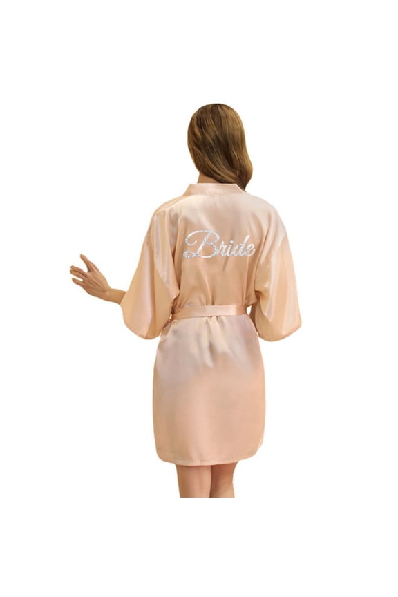 Women's Short Satin Kimono Rhinestones for S-2XL Bridesmaid Sleepwear Party Bathrobe