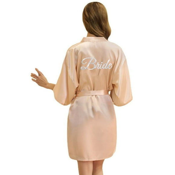 LYMAYTER Women's Bridal Kimono Robe Satin Wedding Getting Ready Gown Bride Bridesmaid Short Bathrobe