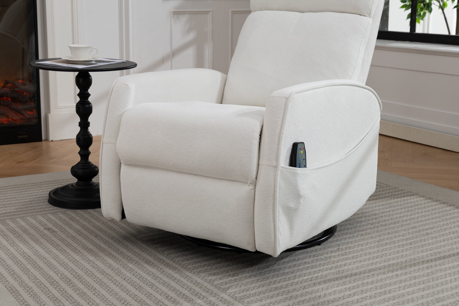 Leumius Glider Recliner Rocking Chair,360°Swivel Glider Rocking Chair,Upholstered Manual Recliner Chair for Nursery and Living Room,Cream White